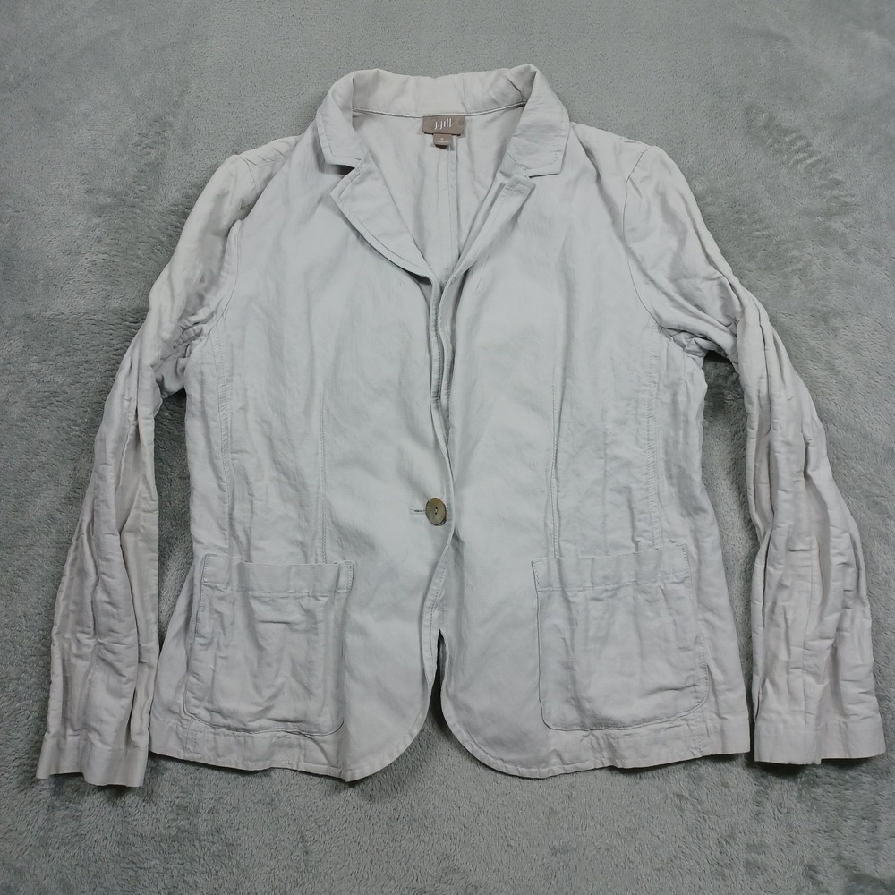 J Jill‎ Blazer Womens Small Gray Stretch Preppy Pockets Button Professional